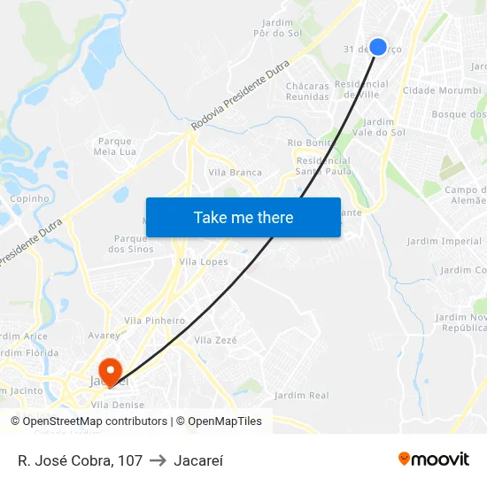 R. José Cobra, 107 to Jacareí map
