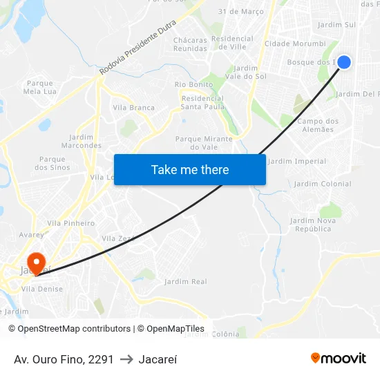Av. Ouro Fino, 2291 to Jacareí map
