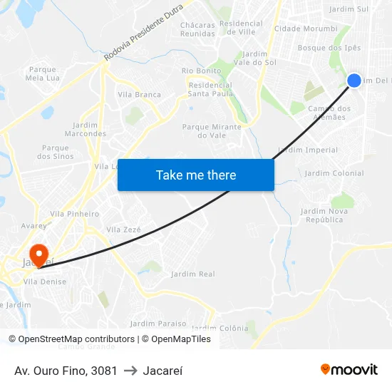 Av. Ouro Fino, 3081 to Jacareí map