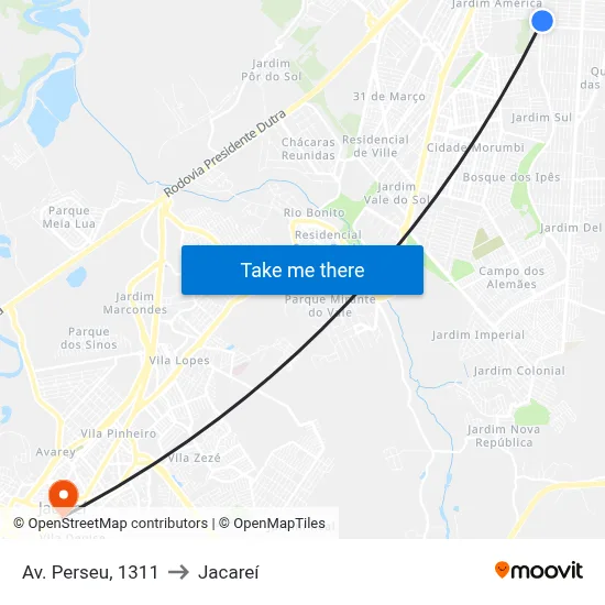 Av. Perseu, 1311 to Jacareí map