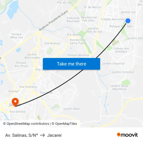Av. Salinas, S/Nº to Jacareí map