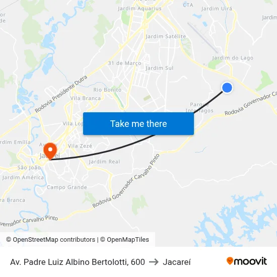 Av. Padre Luiz Albino Bertolotti, 600 to Jacareí map
