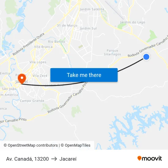 Av. Canadá, 13200 to Jacareí map