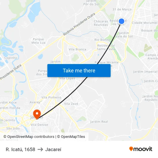 R. Icatú, 1658 to Jacareí map