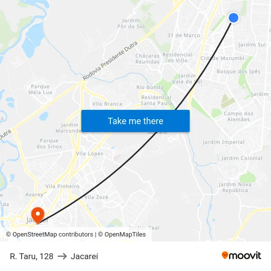 R. Taru, 128 to Jacareí map