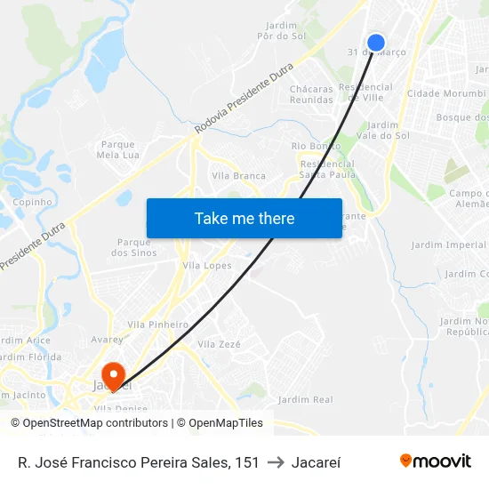 R. José Francisco Pereira Sales, 151 to Jacareí map