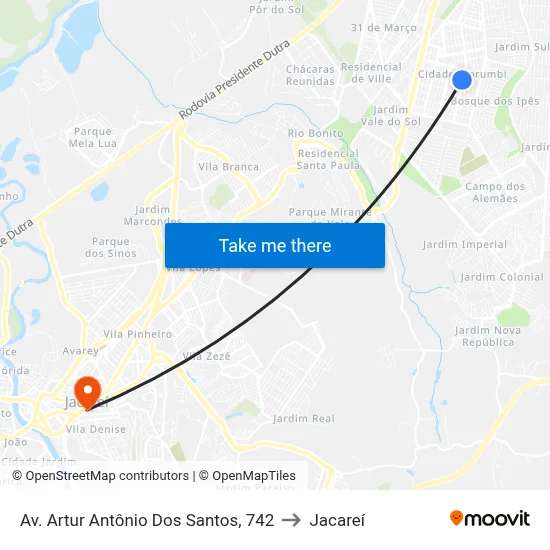Av. Artur Antônio Dos Santos, 742 to Jacareí map