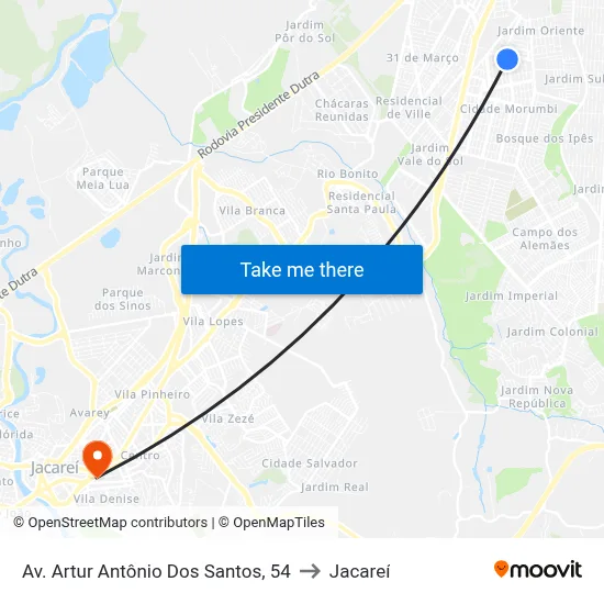 Av. Artur Antônio Dos Santos, 54 to Jacareí map