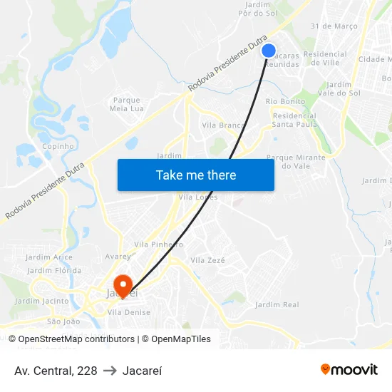 Av. Central, 228 to Jacareí map