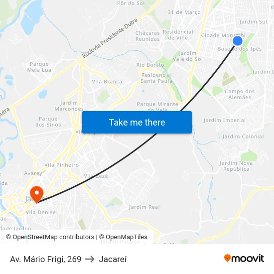 Av. Mário Frigi, 269 to Jacareí map