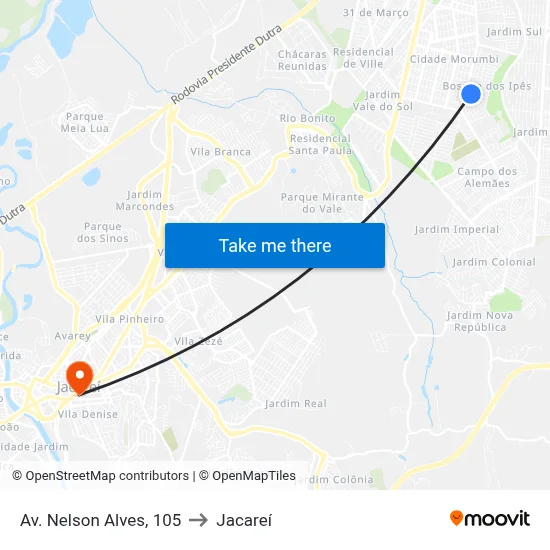 Av. Nelson Alves, 105 to Jacareí map