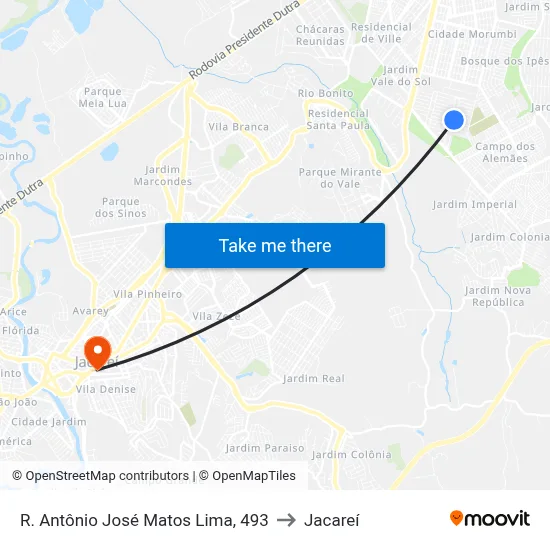 R. Antônio José Matos Lima, 493 to Jacareí map