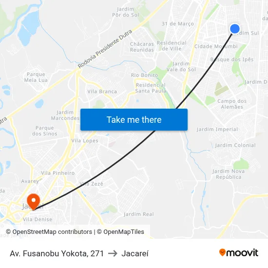 Av. Fusanobu Yokota, 271 to Jacareí map