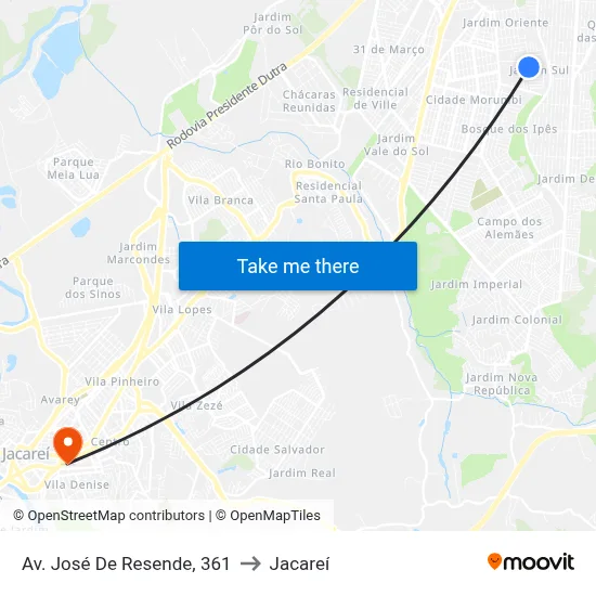 Av. José De Resende, 361 to Jacareí map
