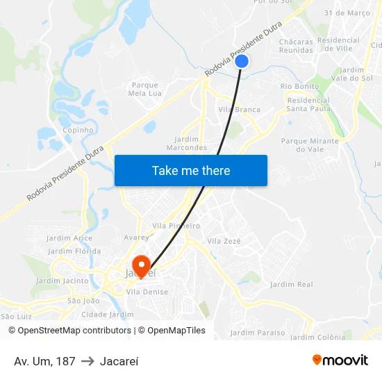 Av. Um, 187 to Jacareí map