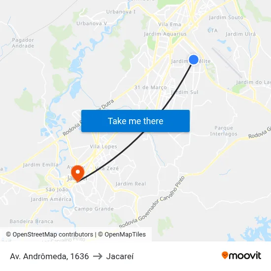 Av. Andrômeda, 1636 to Jacareí map