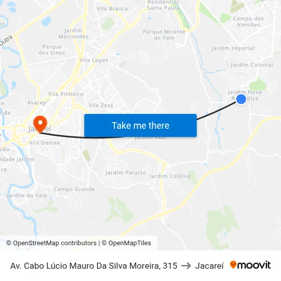 Av. Cabo Lúcio Mauro Da Silva Moreira, 315 to Jacareí map