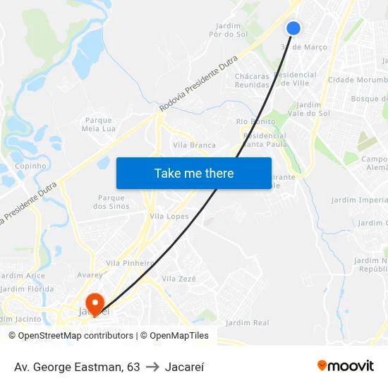 Av. George Eastman, 63 to Jacareí map