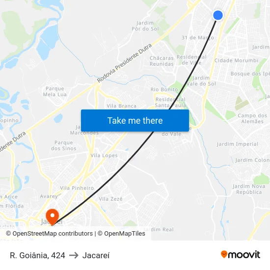 R. Goiânia, 424 to Jacareí map