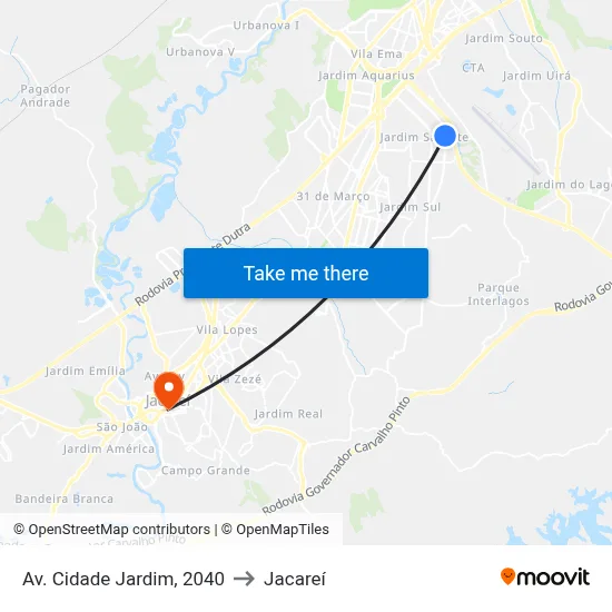 Av. Cidade Jardim, 2040 to Jacareí map