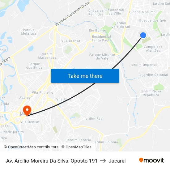 Av. Arcílio Moreira Da Silva, Oposto 191 to Jacareí map