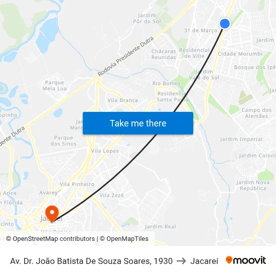 Av. Dr. João Batista De Souza Soares, 1930 to Jacareí map