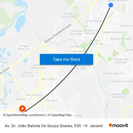 Av. Dr. João Batista De Souza Soares, 930 to Jacareí map
