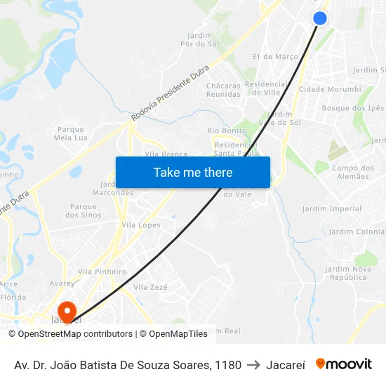 Av. Dr. João Batista De Souza Soares, 1180 to Jacareí map