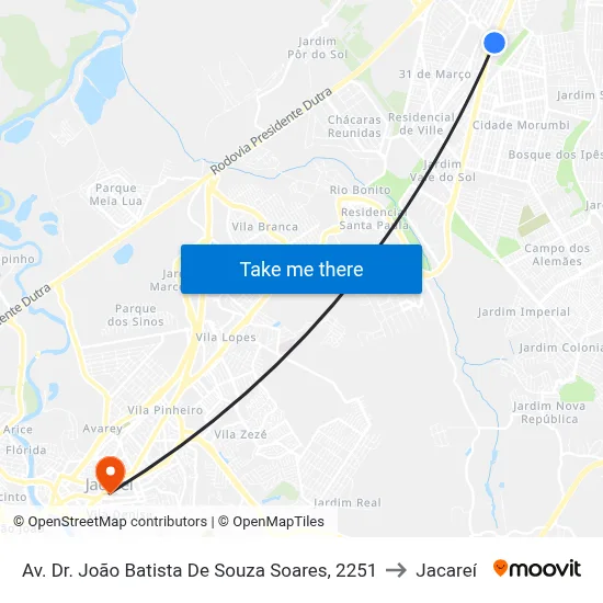 Av. Dr. João Batista De Souza Soares, 2251 to Jacareí map