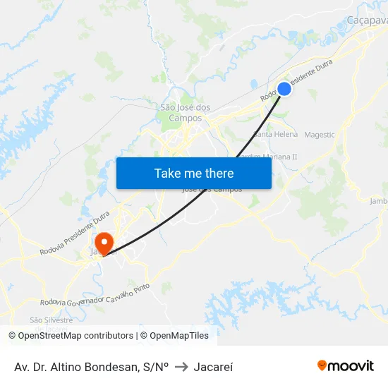 Av. Dr. Altino Bondesan, S/Nº to Jacareí map