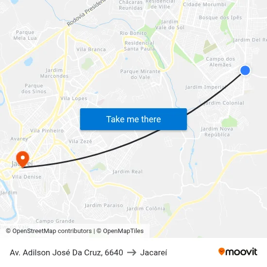 Av. Adilson José Da Cruz, 6640 to Jacareí map