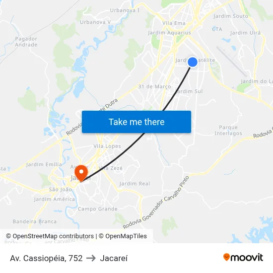 Av. Cassiopéia, 752 to Jacareí map