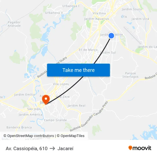 Av. Cassiopéia, 610 to Jacareí map