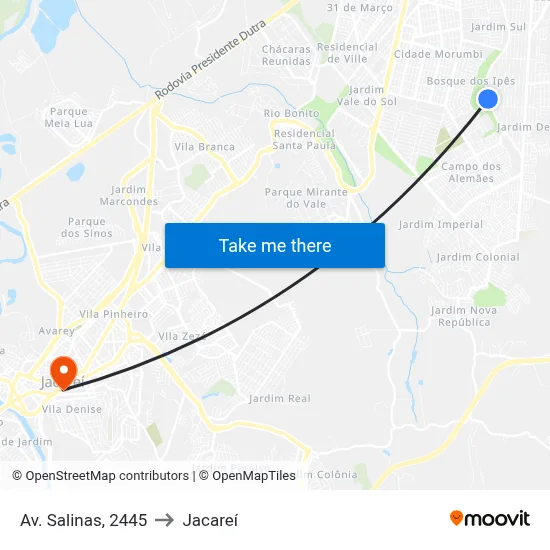 Av. Salinas, 2445 to Jacareí map