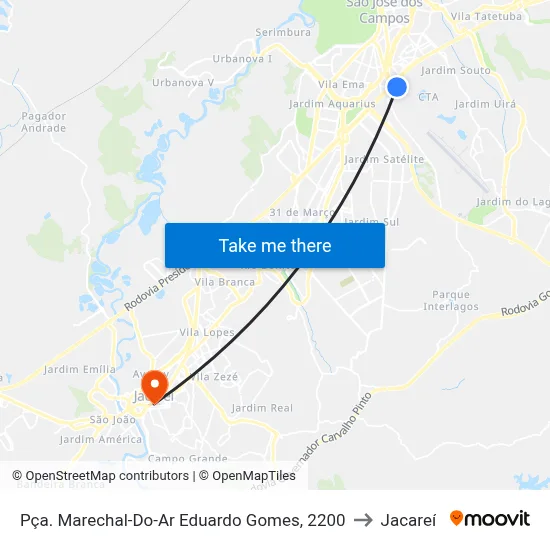 Pça. Marechal-Do-Ar Eduardo Gomes, 2200 to Jacareí map