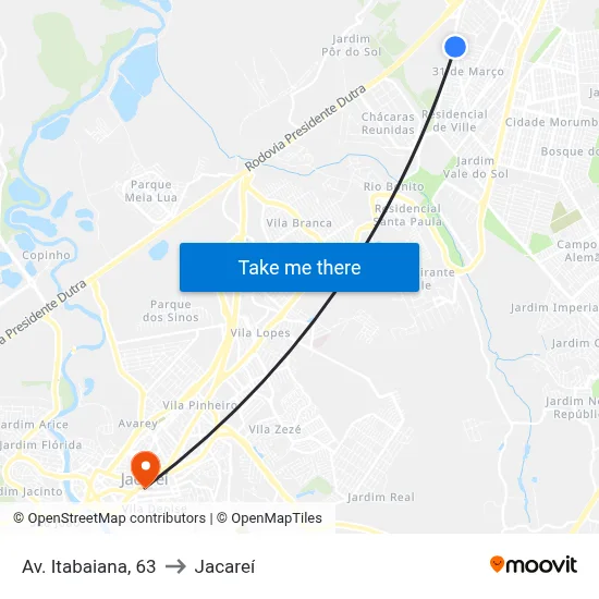 Av. Itabaiana, 63 to Jacareí map