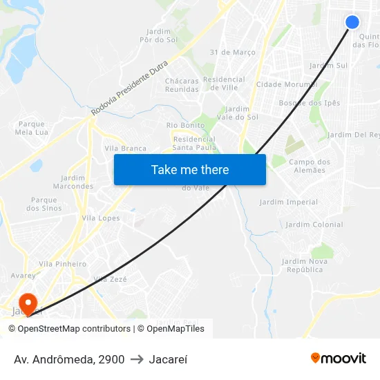 Av. Andrômeda, 2900 to Jacareí map