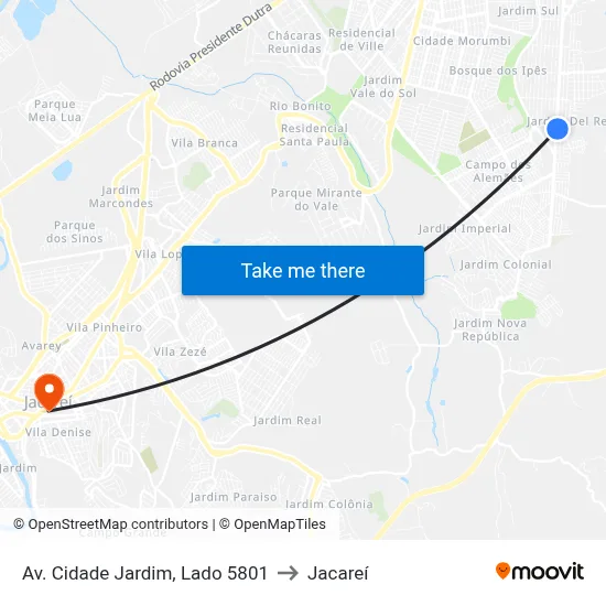 Av. Cidade Jardim, Lado 5801 to Jacareí map