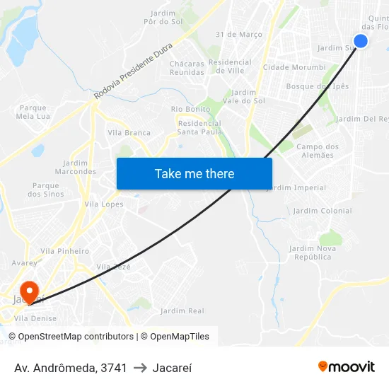 Av. Andrômeda, 3741 to Jacareí map