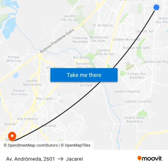 Av. Andrômeda, 2601 to Jacareí map