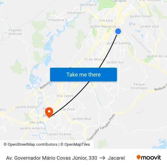 Av. Governador Mário Covas Júnior, 330 to Jacareí map