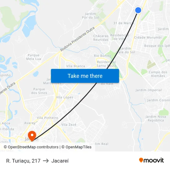 R. Turiaçu, 217 to Jacareí map