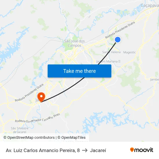 Av. Luiz Carlos Amancio Pereira, 8 to Jacareí map