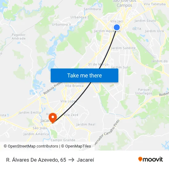 R. Álvares De Azevedo, 65 to Jacareí map