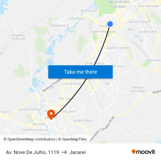 Av. Nove De Julho, 1119 to Jacareí map