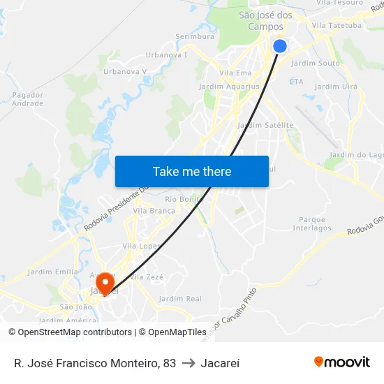 R. José Francisco Monteiro, 83 to Jacareí map