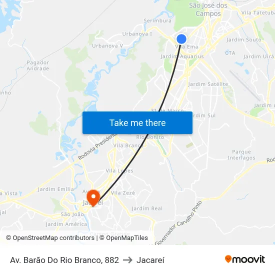 Av. Barão Do Rio Branco, 882 to Jacareí map