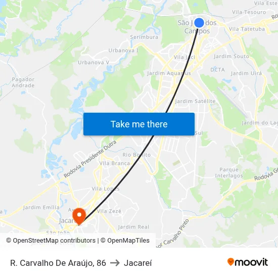 R. Carvalho De Araújo, 86 to Jacareí map