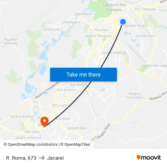 R. Roma, 673 to Jacareí map