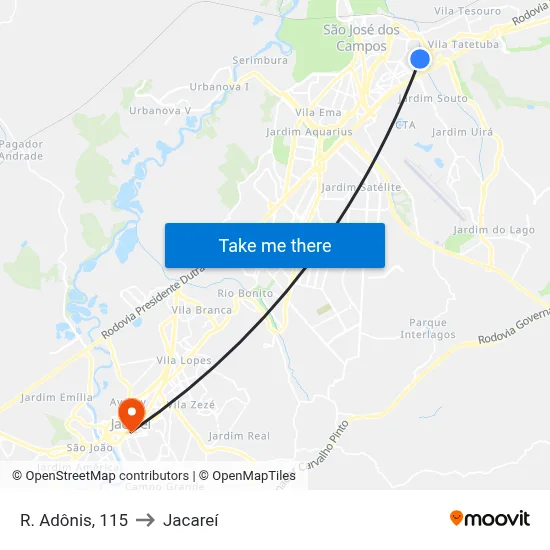 R. Adônis, 115 to Jacareí map